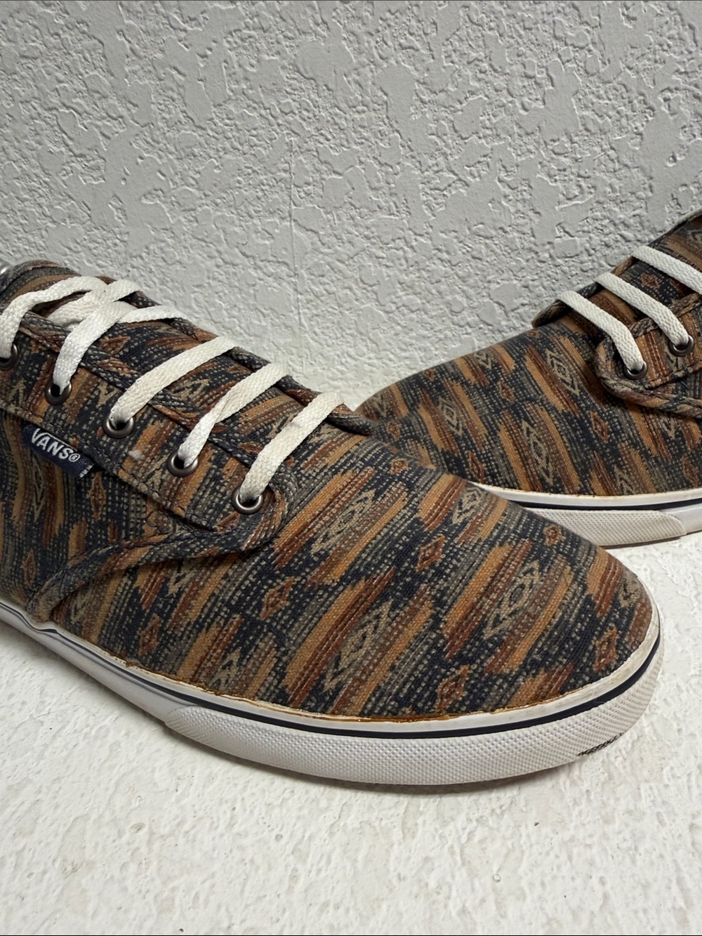 Vans Woman’s Low-Top Canvas Sneakers in Aztec Brown and Blue Pattern 11